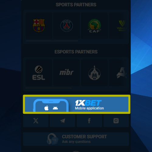 Go to the &ldquo;Mobile App&rdquo; section in 1xBet