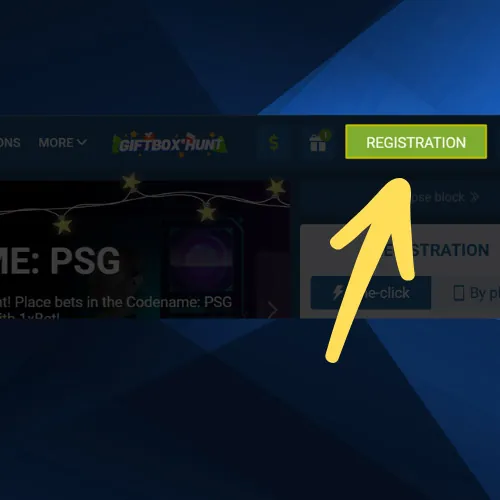 Click the &ldquo;Register&rdquo; button in 1xBet